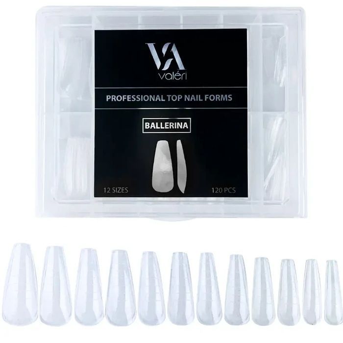 Верхні форми для нарощування Valeri Top Nail Forms (120 шт) балерина 01260 фото